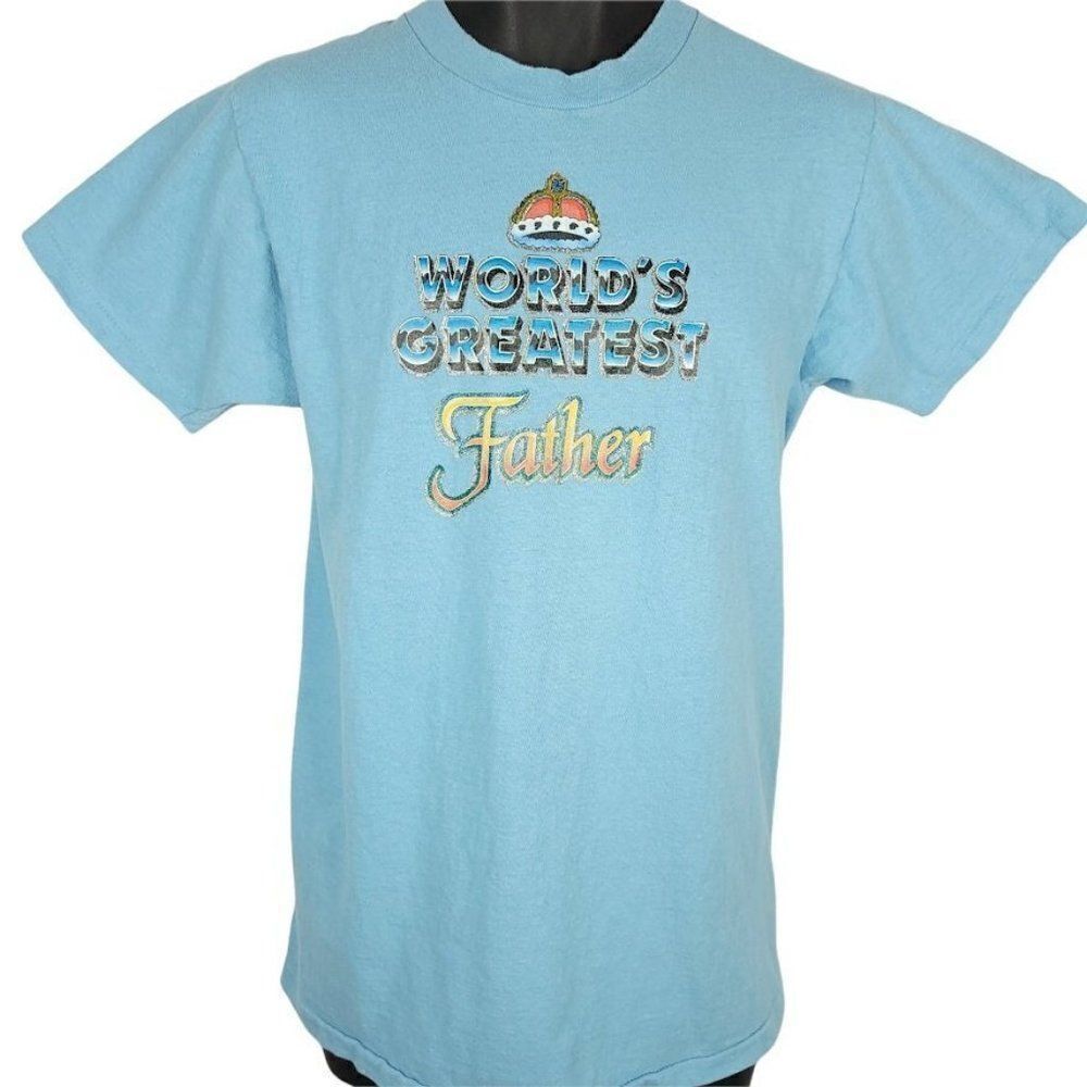Worlds Greatest Father T Shirt Vintage 80s Iron On Transfer Dad Mens Size Medium
